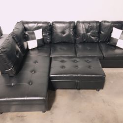 Black Sectional Couch W/ottoman 