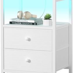BOLUO White Nightstand with Charging Station