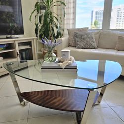 Modern Glass & Chrome Furniture + Geometric Mirror