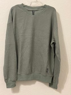 Comfrt Sage Green Waffle Knit Crewneck Sweatshirt Size M