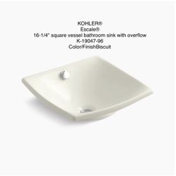 KOHLER® Escale® 16-1/4" square vessel bathroom sink with overflow K-19047-96 Color/FinishBiscuit