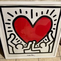 Large Keith Haring Black, White & Red Framed Art Piece