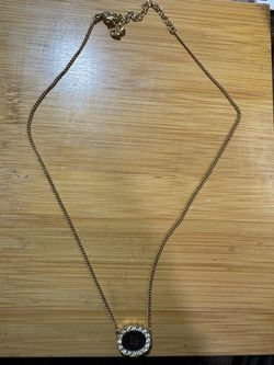 Vintage Christian Dior CD Necklace – Black Enamel Rhinestone Gold Tone GERMANY