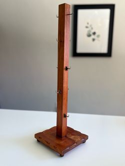 Vintage Tall Wooden Coffee Mug Tree Stand – Holds 10 Mugs