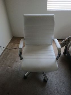 White Leather Office Chair with Chrome Base