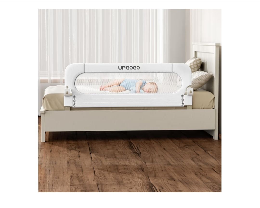 Folding Bed Rail for Toddlers,Baby Bed Rail Guard with Reinforced Anchor Safety System,Fit Bunk,Full Size,Queen,King,Twin(White,59"x23.6")