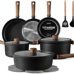 16 PCS Titanium Nonstick Cookware Set Pots Pans Induction Dishwasher Oven Safe Detachable BLACK