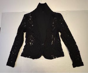 Pre Owned Excellent  INC International Concepts  Blazer  Sheer Floral  Black  Women  Size Small