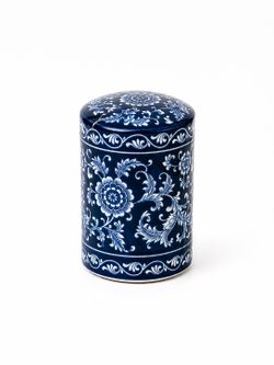 Blue & White Ceramic Lidded Decorative Storage Jar