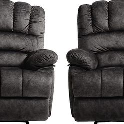 Set of 2 Oversized Recliner Chairs Manual Recliner for Big and Tall, Breathable Fabric Single Sofa Recliners Chairs with Overstuffed Seat