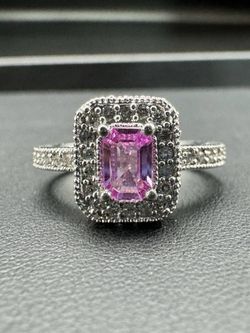 EFFY PINK SAPPHIRE & DIAMOND RING 14K WHITE GOLD LADIES Sz 7