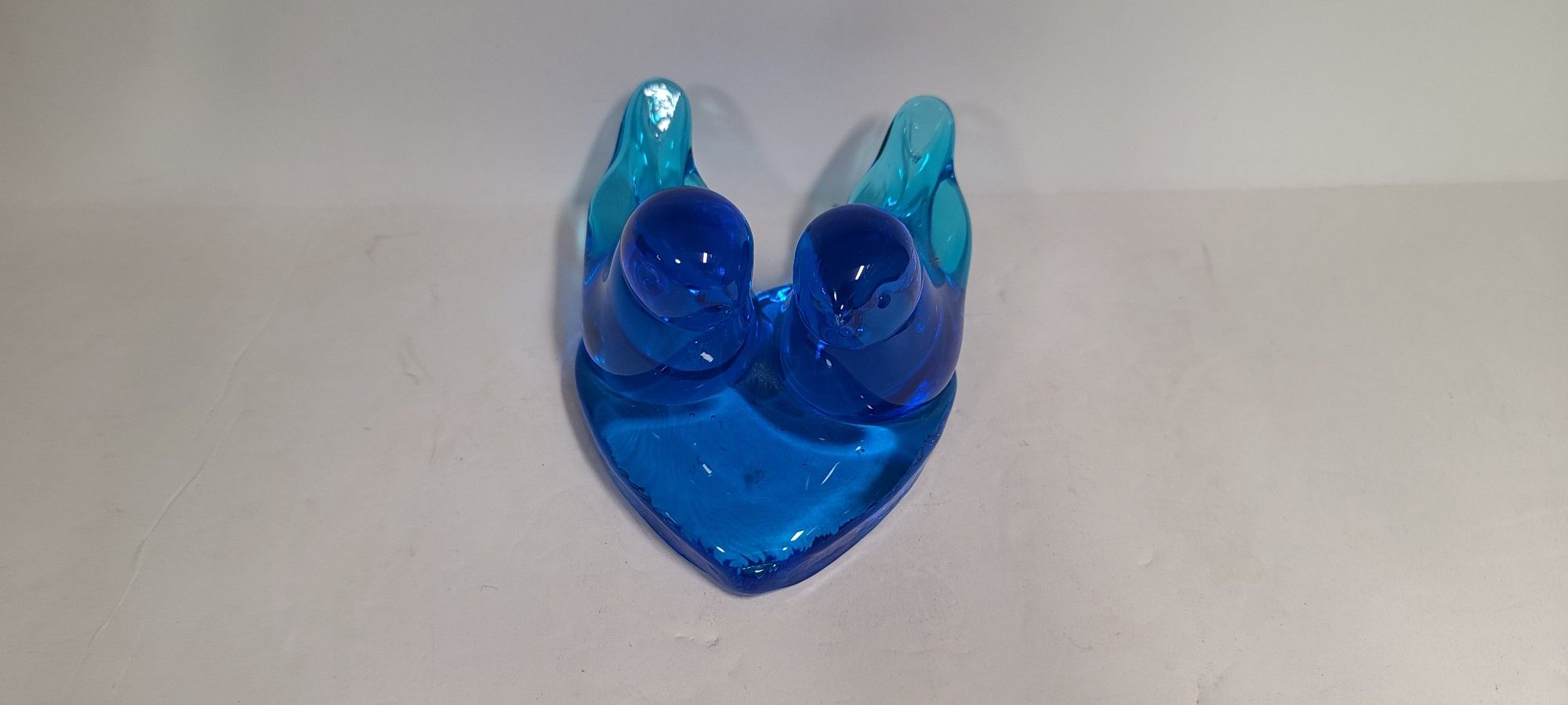 Beautiful Bluebirds Of Happiness On Glass Heart Paperweight