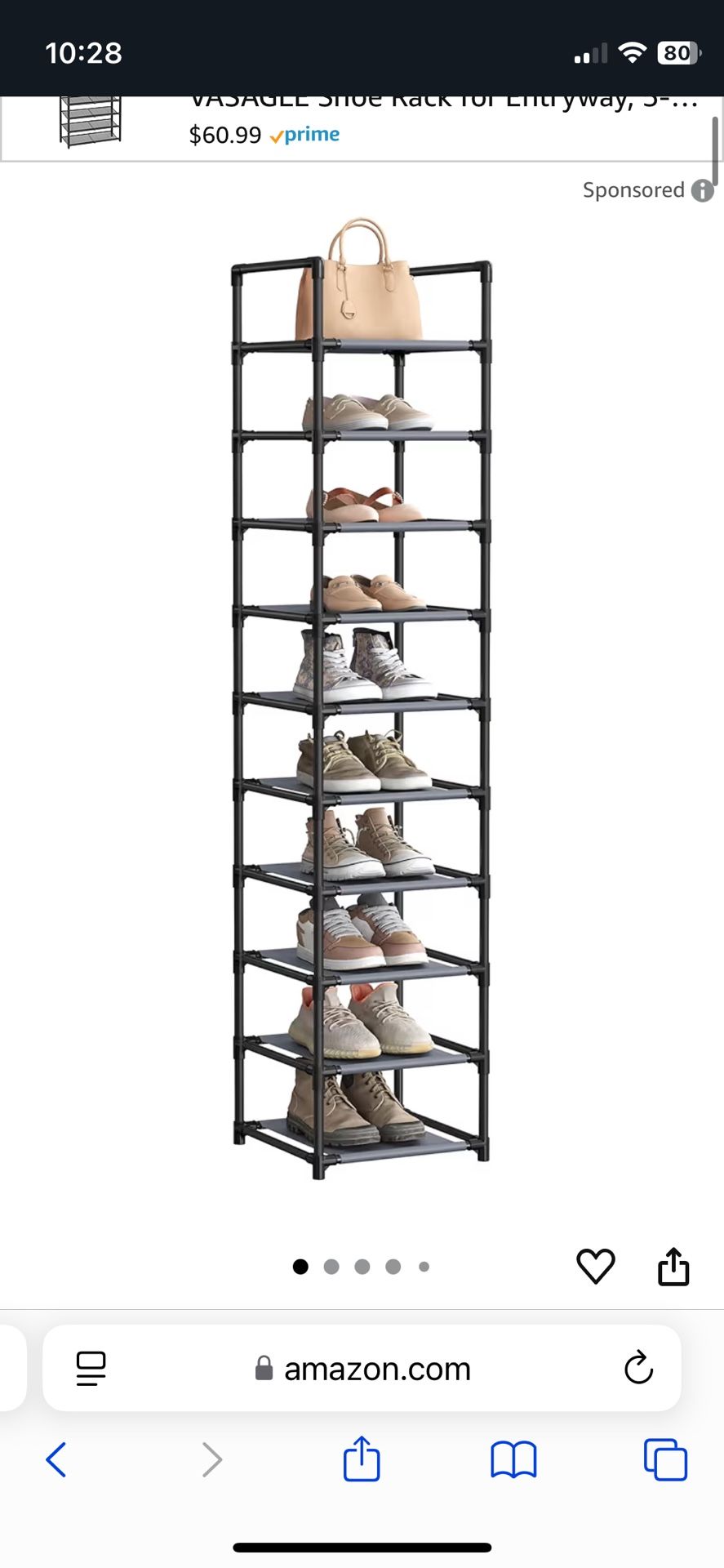 Shoe Rack, 10 Tier Shoe Shelf, Shoe Storage Organizer, Space-Saving, 13 x 13 x 68.1 Inches