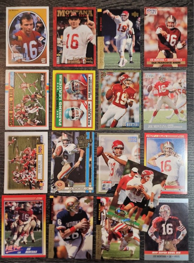 (17) All Different Joe Montana Football Card Lot San Francisco 49ers Chiefs NFL - Multiple Available