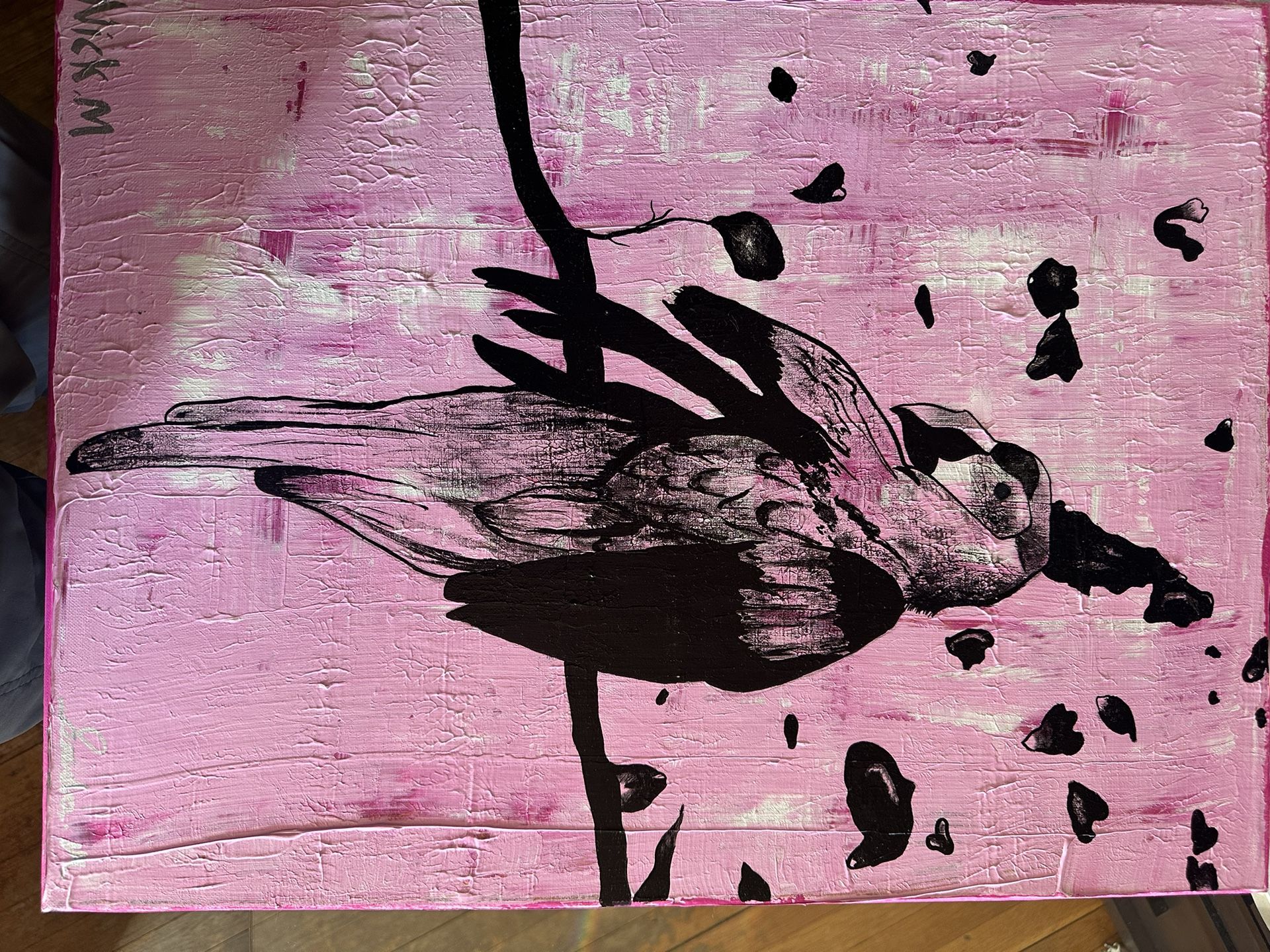 Pink And Black Bird Painting 