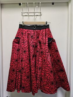 Corset Skirt In Red & Black Flocked Spider Web