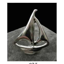 Beautiful 2" x 1.5" Solid Sterling Silver Schooner/Sailboat Pin/Brooch. Signed