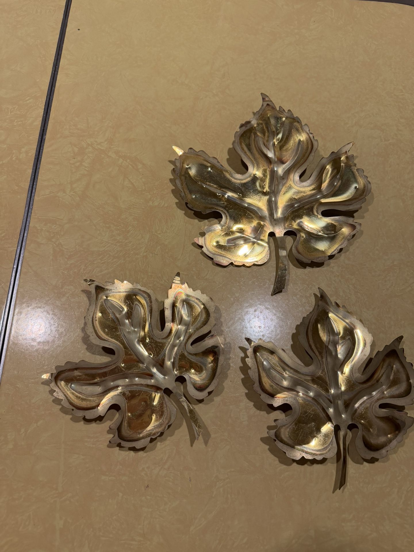 Three Classic Mid Century / Vintage Leaf Shaped Wall Art. Copper. Mint Conditon