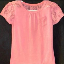 Little Girls Size 5 Pink Short Sleeve Lace Pocket Tee