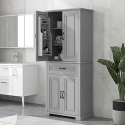 Freestanding 30 in. W x 16 in. D x 72 in. H Gray Linen Cabinet Bathroom Storage Organizer Cabinet Floor Corner Cabinet