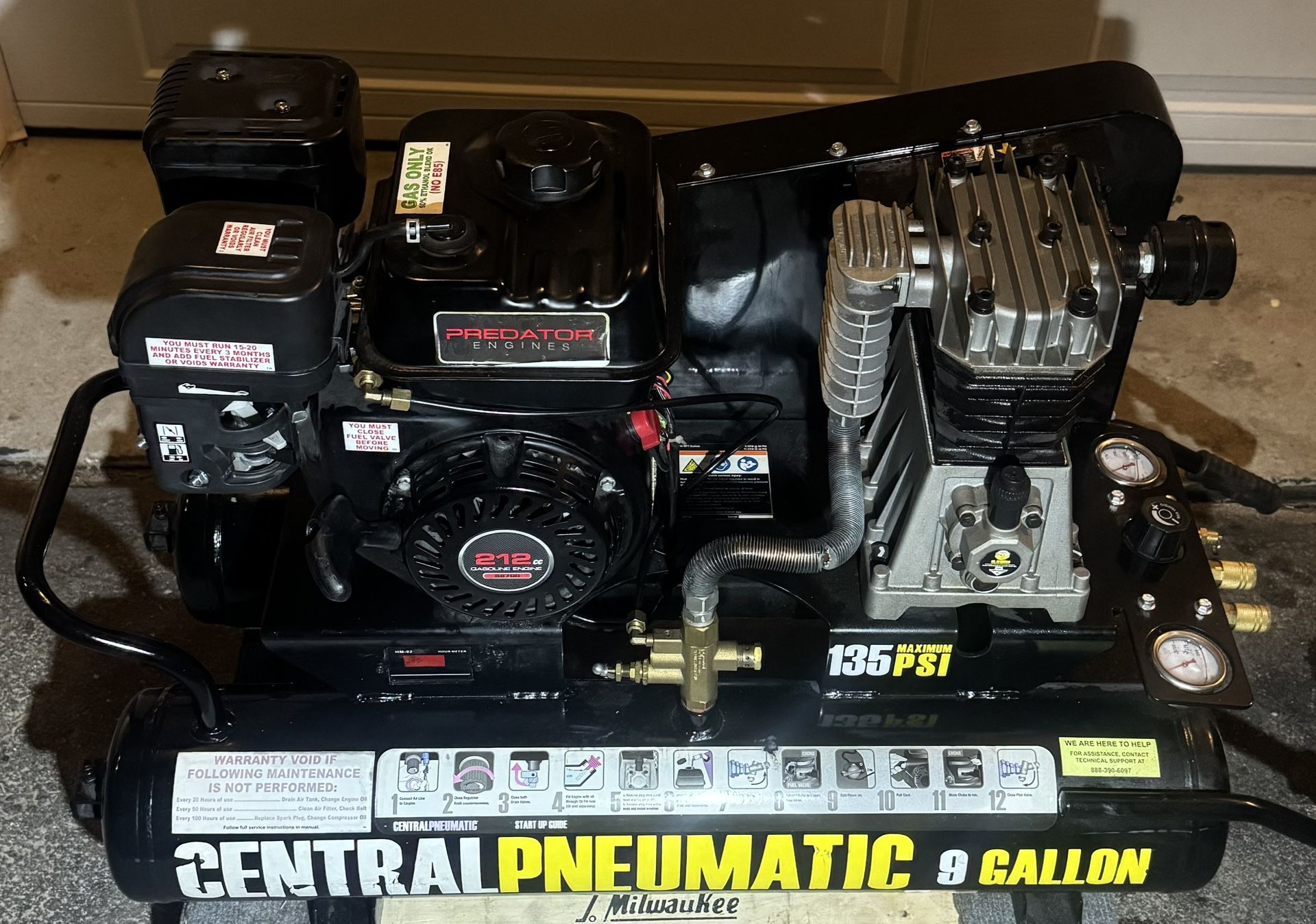 central pneumatic 9 gallon gas air compressor