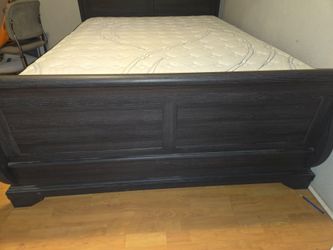 Dark Wood Sleigh Bed Frame with Mattress