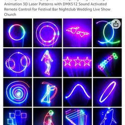 King DJ Disco Party Lights RGB Stage Lighting Beam Light Animation 3D Laser Patterns with DMX512 Sound Activated Remote Control for Festival Bar Night