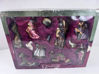 Vintage Holiday Time 12 Piece Nativity Set Hand Painted Porcelain Figurines
