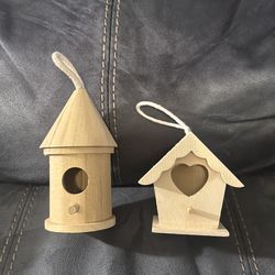 New 2 Small Wooden Bird Houses DIY Arts Crafts
