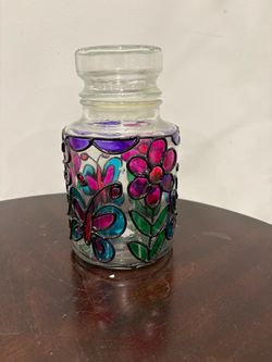 Vintage 1970s Counterpoint San Francisco Stained Glass Look Jar