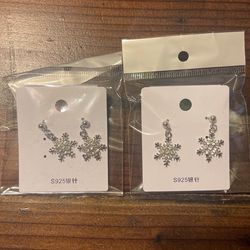 Snowflake Sparkly Dangling Earrings - Two Pair - Brand New 