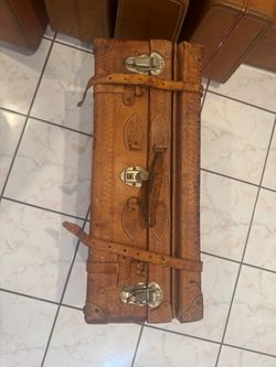 Vintage Leather Travel Trunk Suitcase