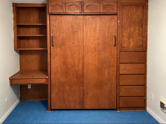 Custom Murphy Bed Wall Unit w/ Desk, Shelves & Storage – $450 OBO