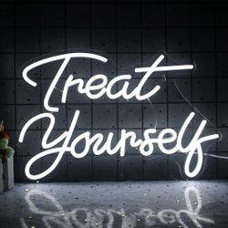 Treat Yourself Neon Signs White Led Sign for Bedroom Wall Letter Neon Lights Wedding Signs Neon Room Decor for Birthday Gift Party Home Decor Bar