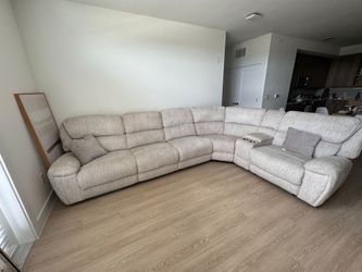 Large Beige Reclining Sectional w/ USB & Power Headrests. Like New/Gently Used”
