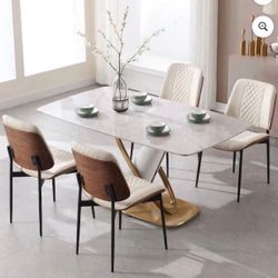 Dining Chair Set of 2/Mid Century Modern Upholstered Dining Chairs with Curved Backrest, Armless PU Leather Dining Chair for Living Room Kitchen, Whi