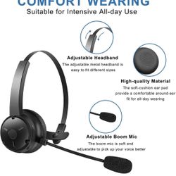Bluetooth Headset, Dechoyecho Trucker Bluetooth Headset with Microphone Noise Canceling Wireless On Ear Headphone with Charging Base for Cell Phone/Ta