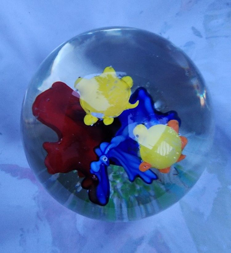 VINTAGE Murano Style TURTLE Fish Aquarium Blown Art GLASS Paperweight RARE