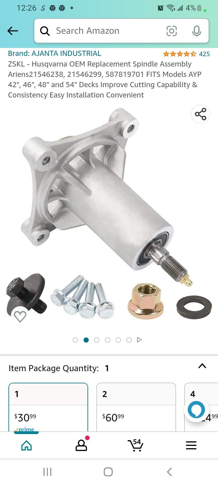 ZSKL - Husqvarna OEM Replacement Spindle Assembly Ariens8, 9, 01 FITS Models AYP 42", 46", 48" and 54" Decks Improve Cutting Capa