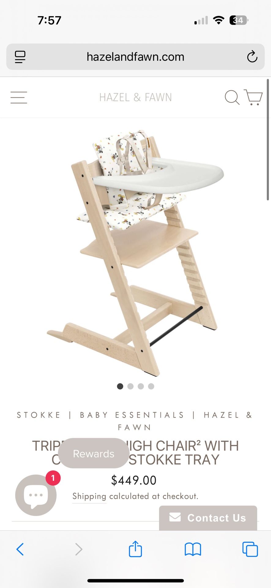 Stokke Tripp trapp High Chair With Mickey Mouse Cushion & Catchy Cover
