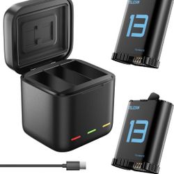 TELESIN Battery Charger Kit for GoPro Hero 13 Black – 2-Pack Batteries & Triple Charging Case with Type-C Cord, Fast Charging, High Capacity for Go Pr