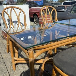  Full Set  bamboo dining set with glass tops
