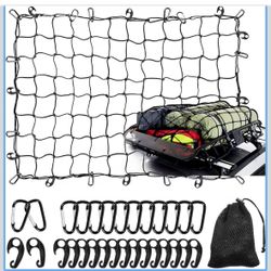 7-2 WSSROGY 3' x 4' Cargo Net Stretches to 6' x 8', Heavy Duty Cargo Netting for Pickup Truck Bed, Roof Rack Net with Hooks Carabiners