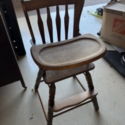 Antique Wooden Baby High Chair 