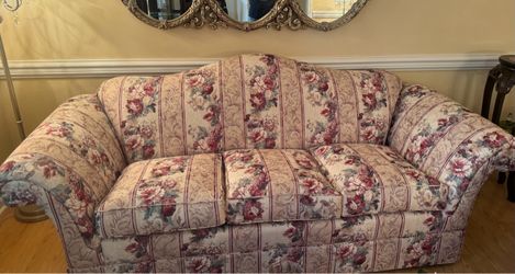 Floral Upholstered Three-Seat Sofa