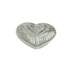 Vintage Crystal Clear Glass Heart Shaped Trinket Candy Jewelry Box with Lid