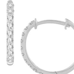 1/4 Ctw Diamond White Gold Hoop Earrings