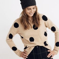MADEWELL Brown Black Polka Dot Graystone Wool Coziest Yarn Pullover Sweater