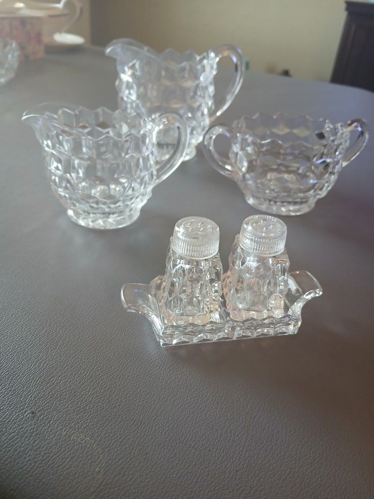 Vintage Fasterio Cubed Cream And Sugar Set With Salt And Pepper Set With 4inch Pitcher
