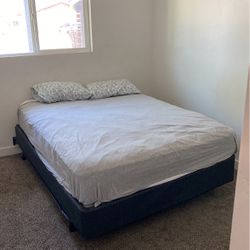 Queen Full Bed + Pillows + Box Spring + Metal Frame